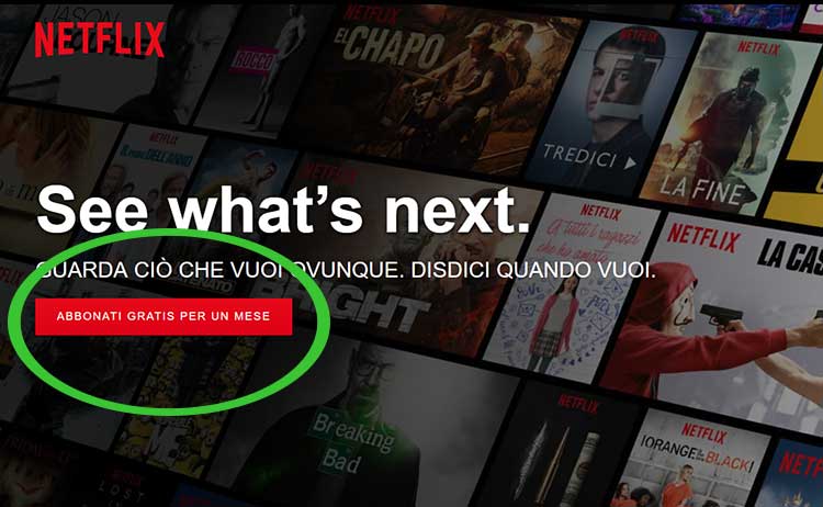 Esempio di call to action di Netflix
